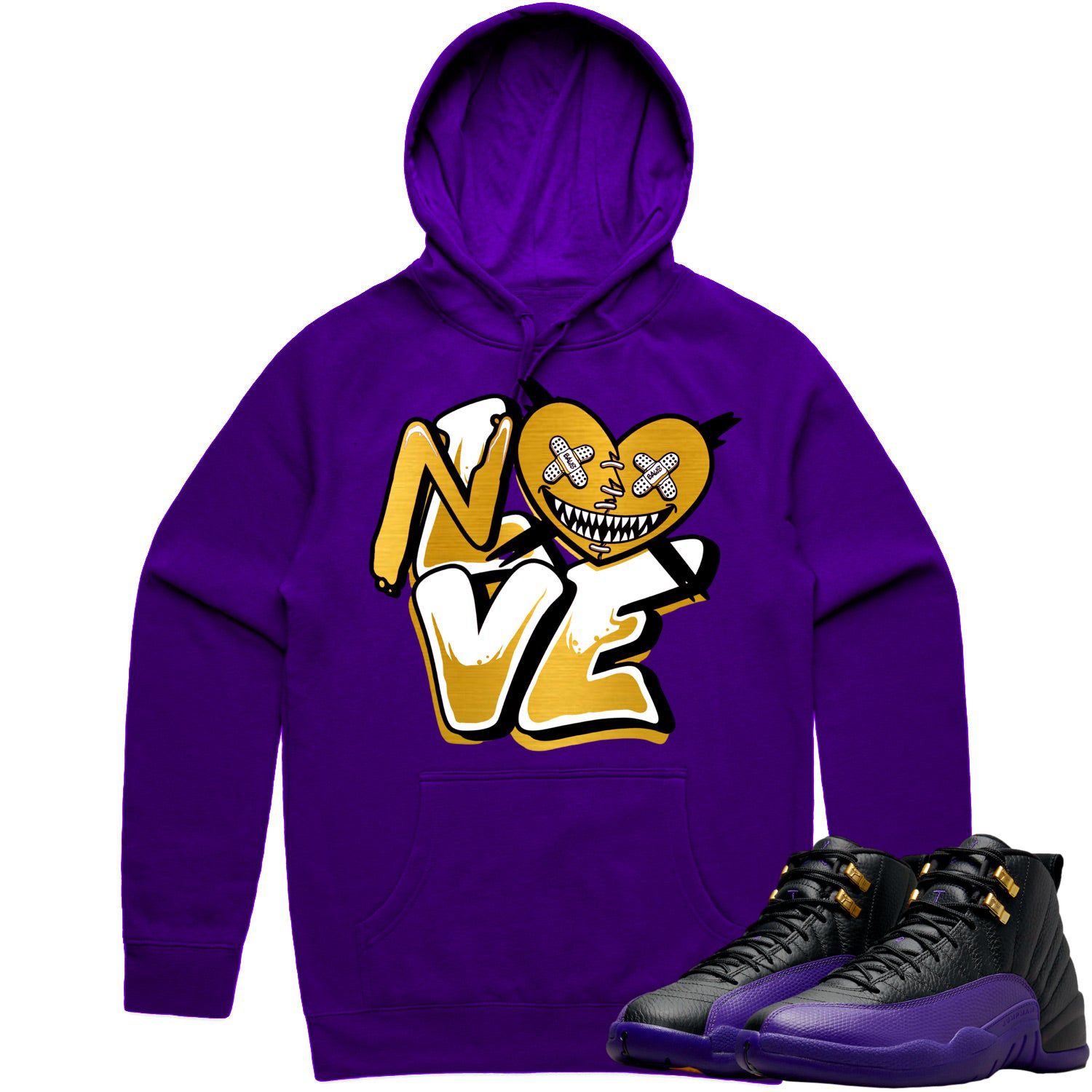 Jordan 12 Field Purple 12s Hoodie to Match - GOLD METALLIC NO LOVE BAWS