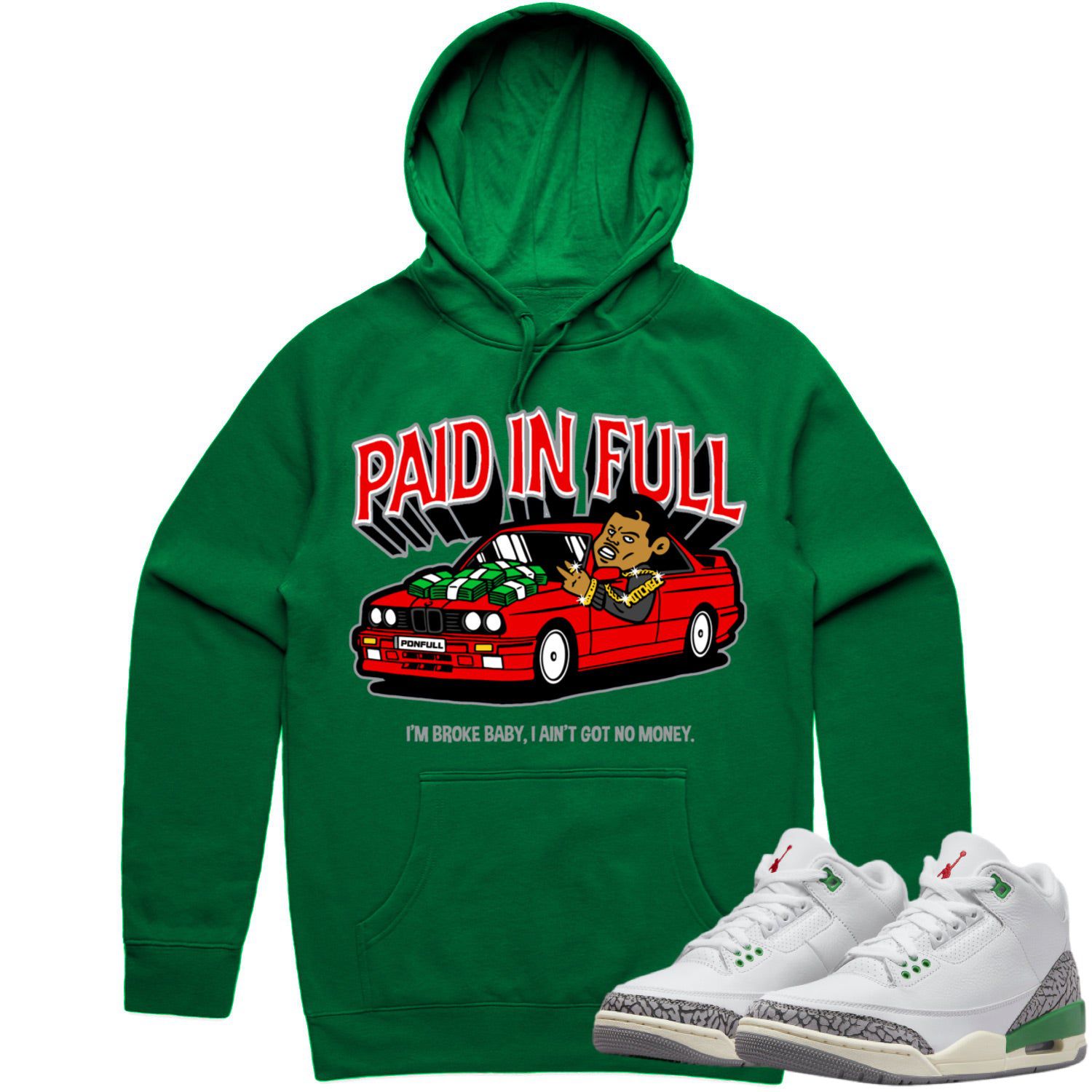 Jordan 3 Lucky Green 3s Hoodie to Match - RED PAID