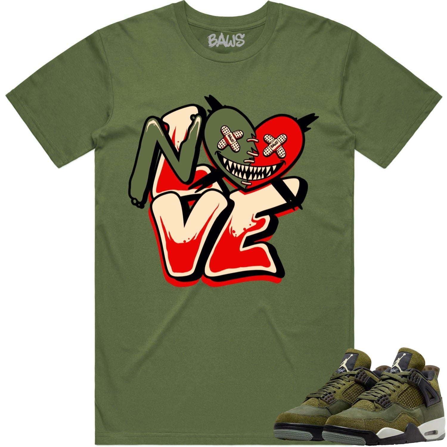 Jordan 4 Craft Olive 4s Shirt to Match - OLIVE NO LOVE BAWS