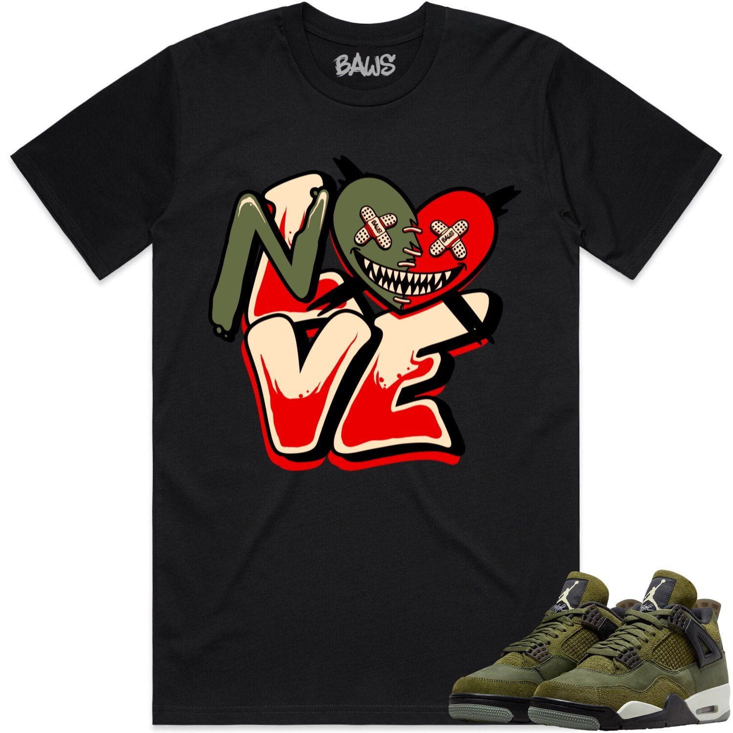 Jordan 4 Craft Olive 4s Shirt to Match - OLIVE NO LOVE BAWS