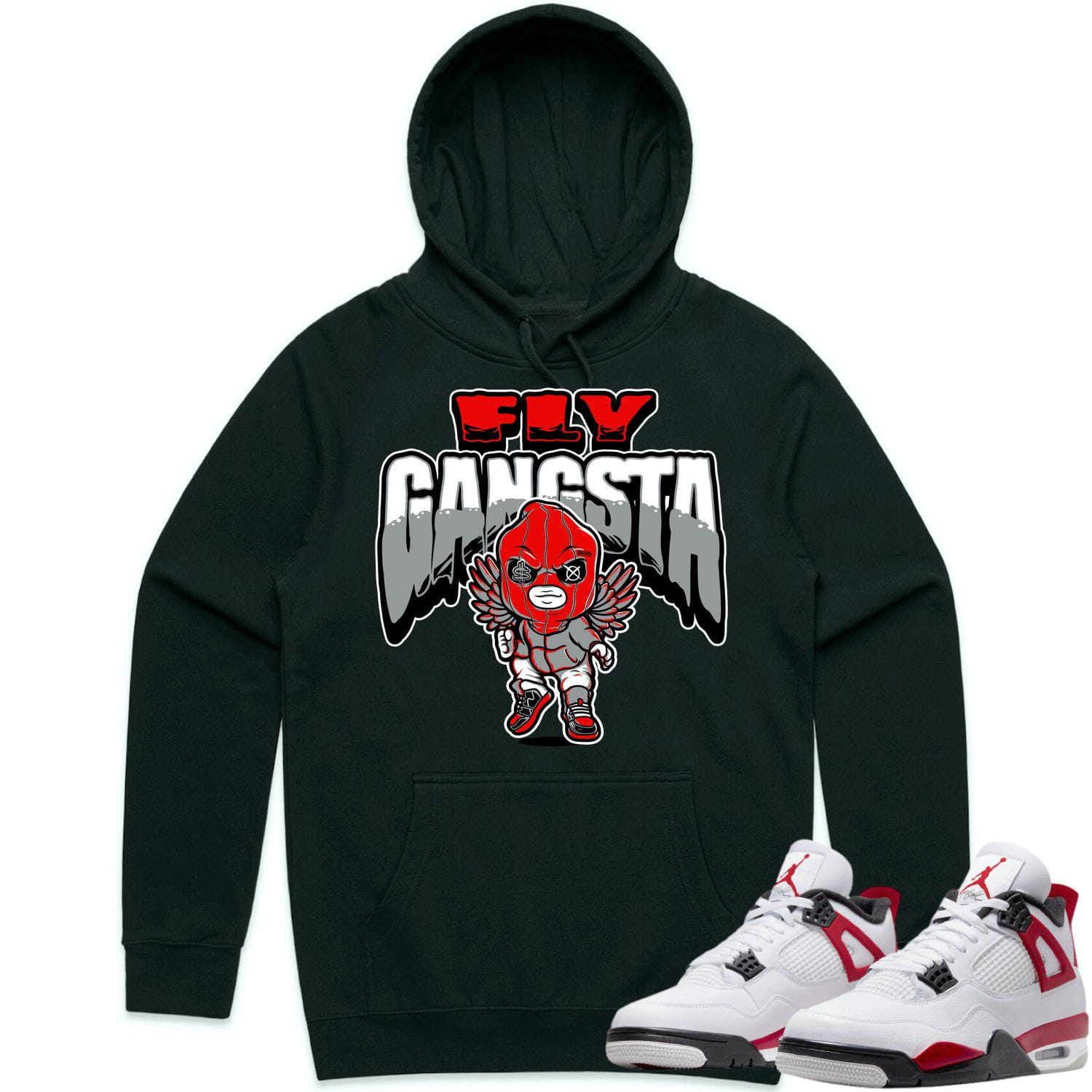 Jordan 4 Red Cement 4s Hoodie to Match - RED FLY GANGSTA