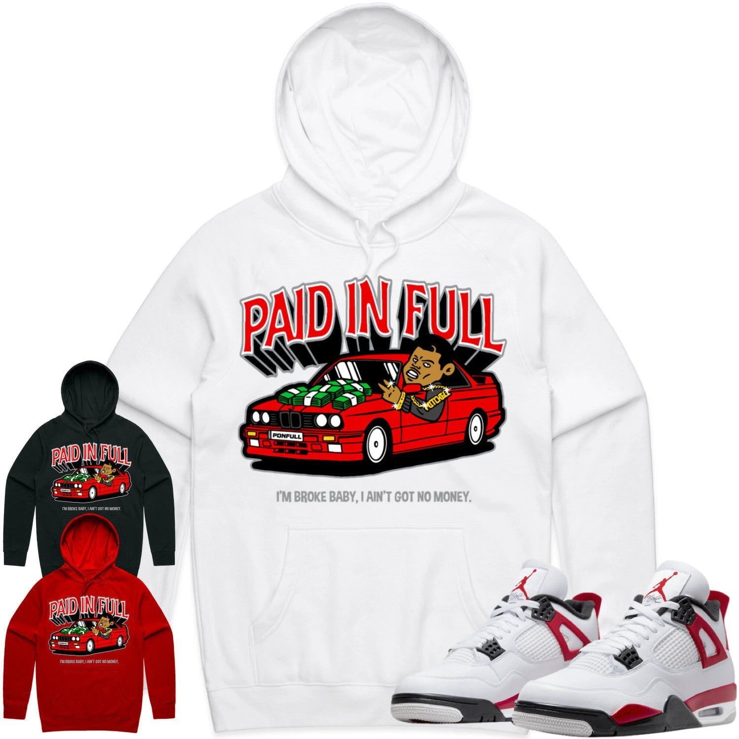 Jordan 4 Red Cement 4s Hoodie to Match - RED PAID