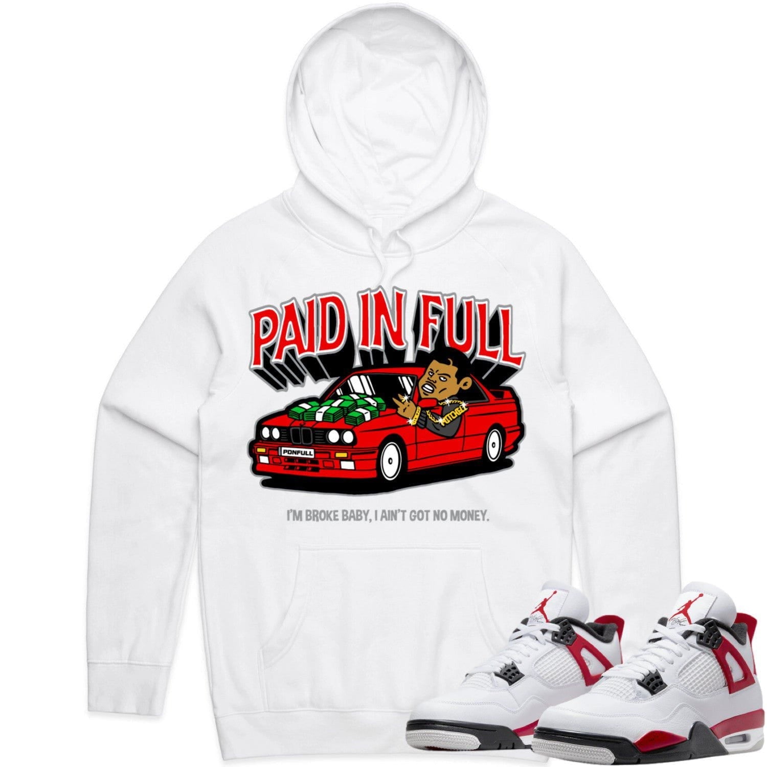 Jordan 4 Red Cement 4s Hoodie to Match - RED PAID