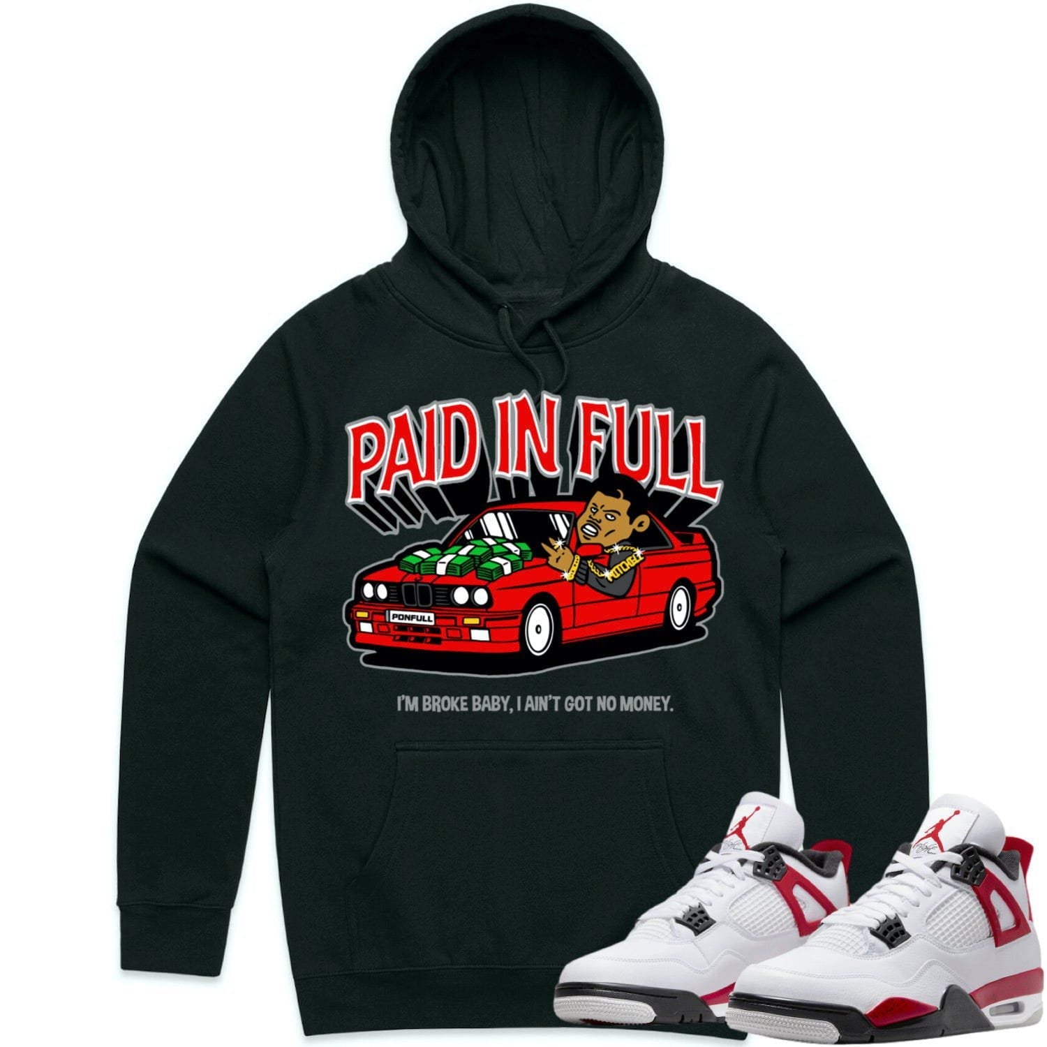 Jordan 4 Red Cement 4s Hoodie to Match - RED PAID