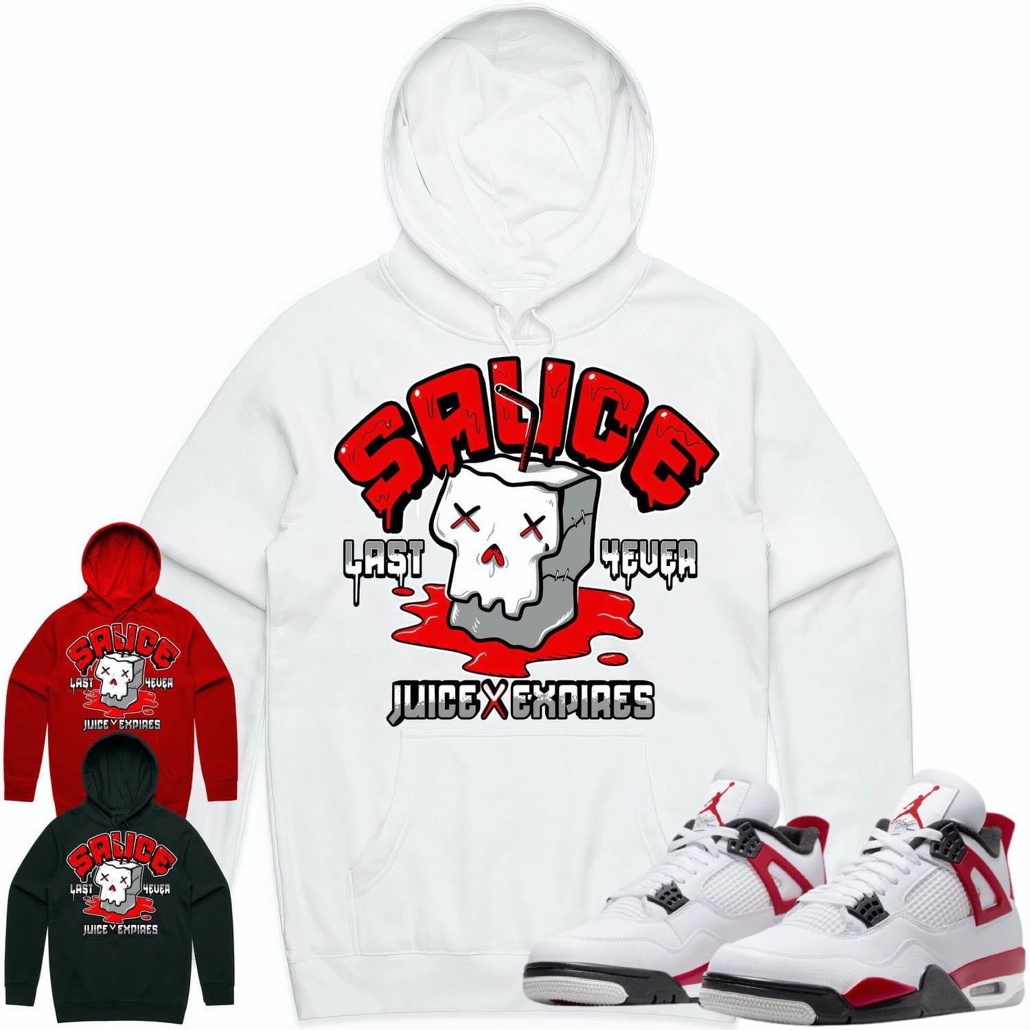 Jordan 4 Red Cement 4s Hoodie to Match - RED SAUCE