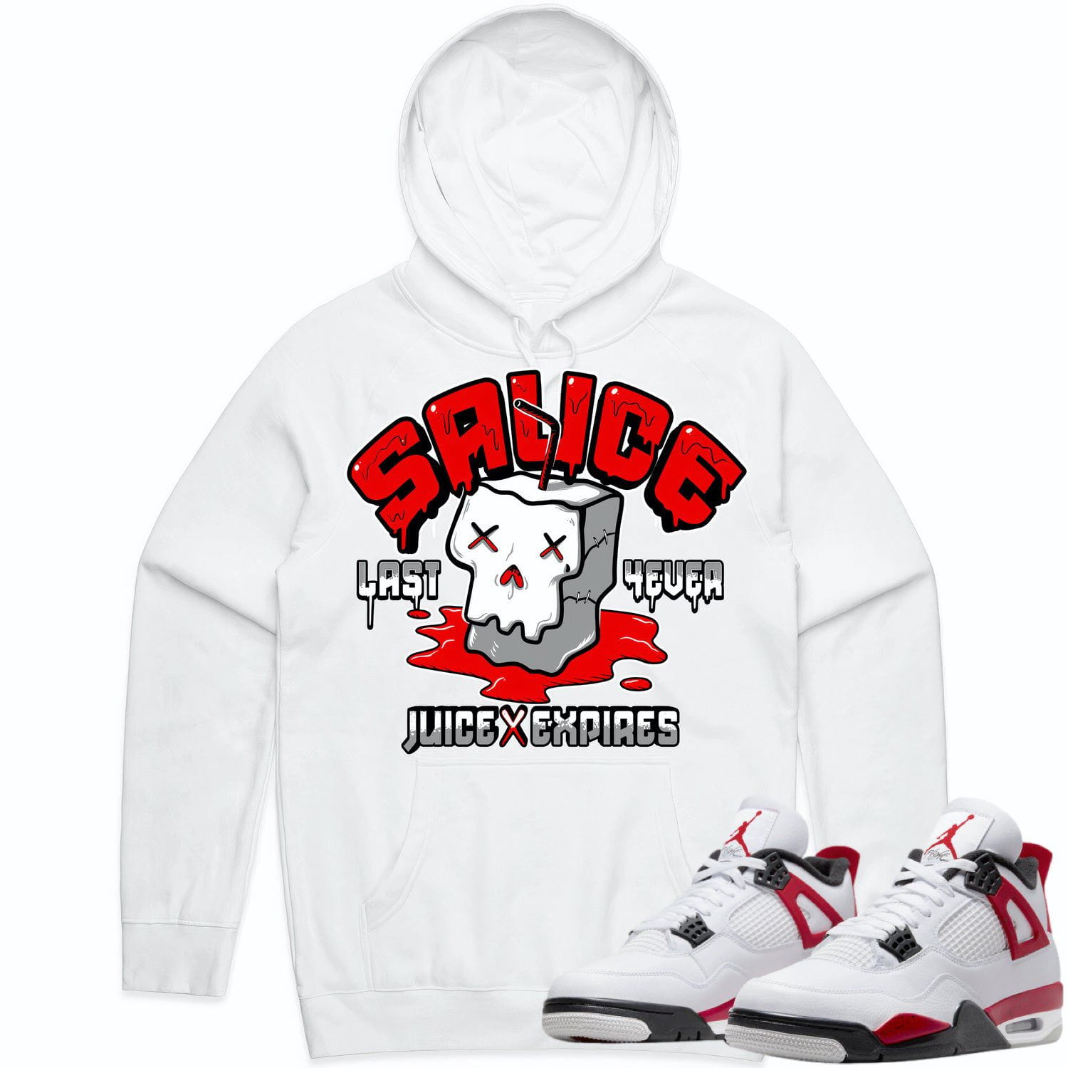 Jordan 4 Red Cement 4s Hoodie to Match - RED SAUCE