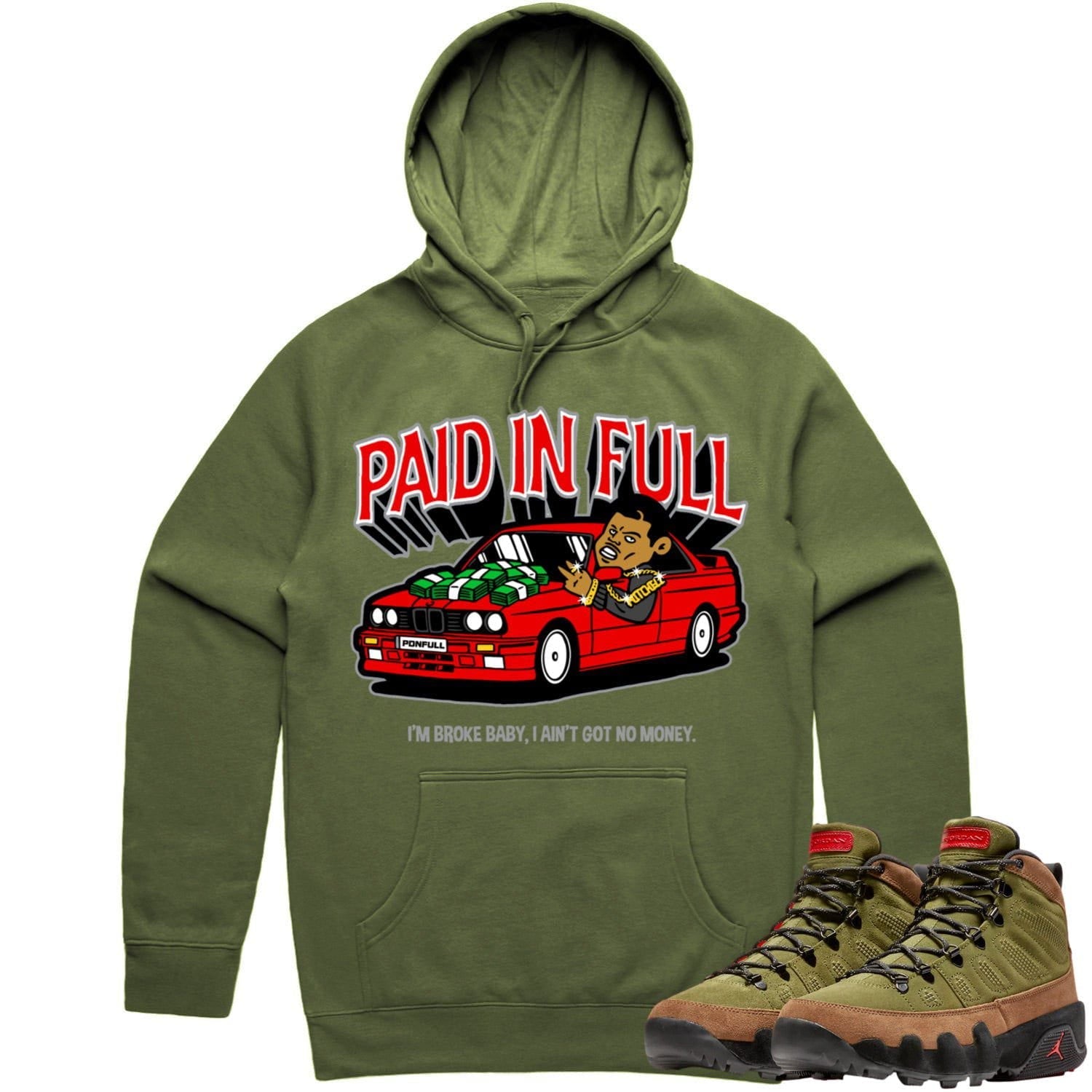 Jordan 9 Beef Broccoli 9s Hoodie to Match - RED PAID