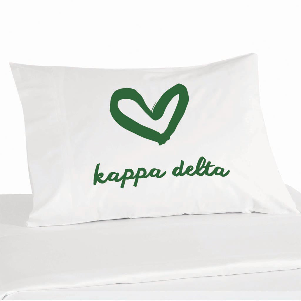 Kappa Delta Sorority Name with Heart Design on Printed Pillowcase