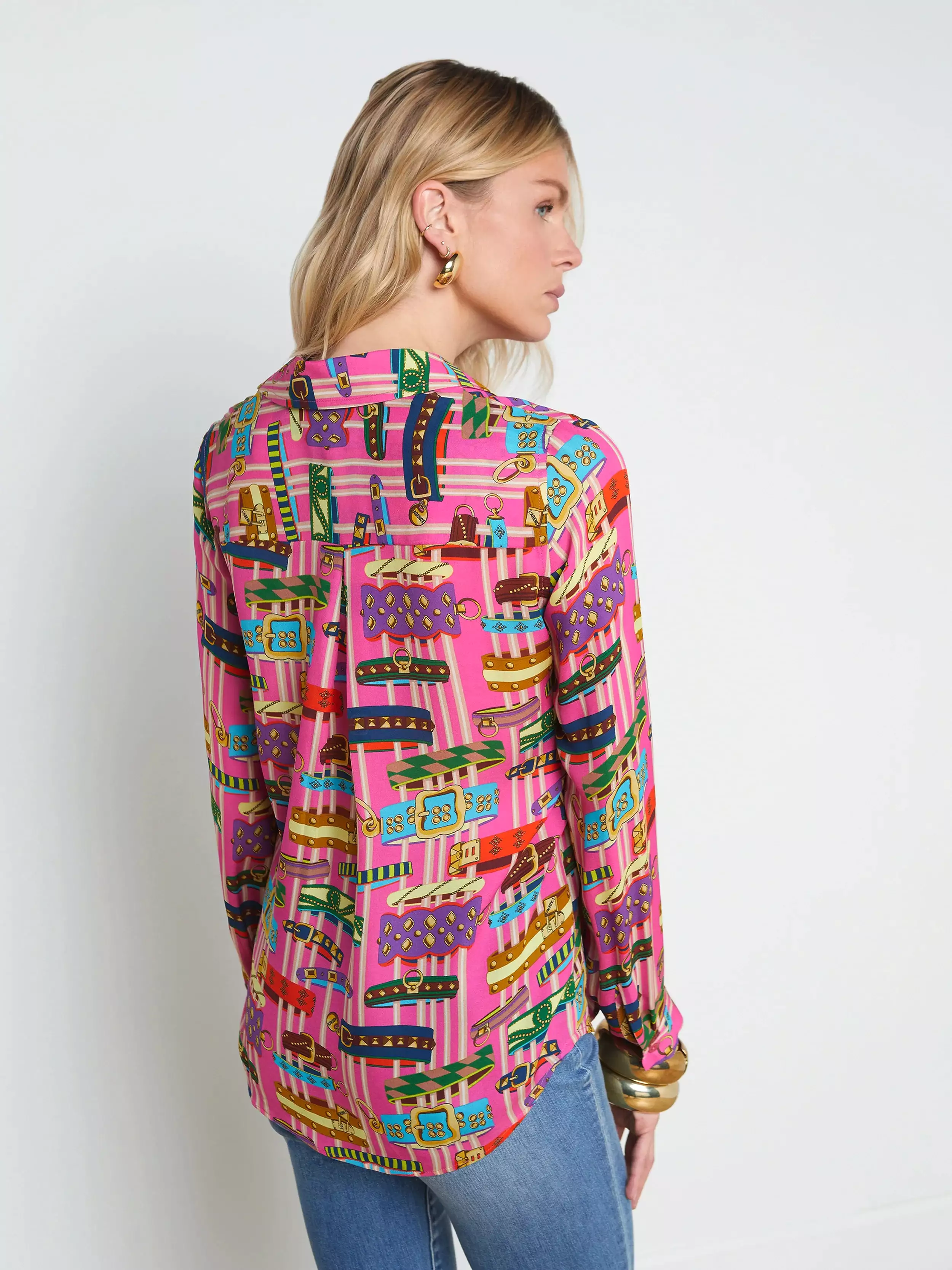 L’agence - Nina Silk Blouse - Rhodamine Multi Bracelet