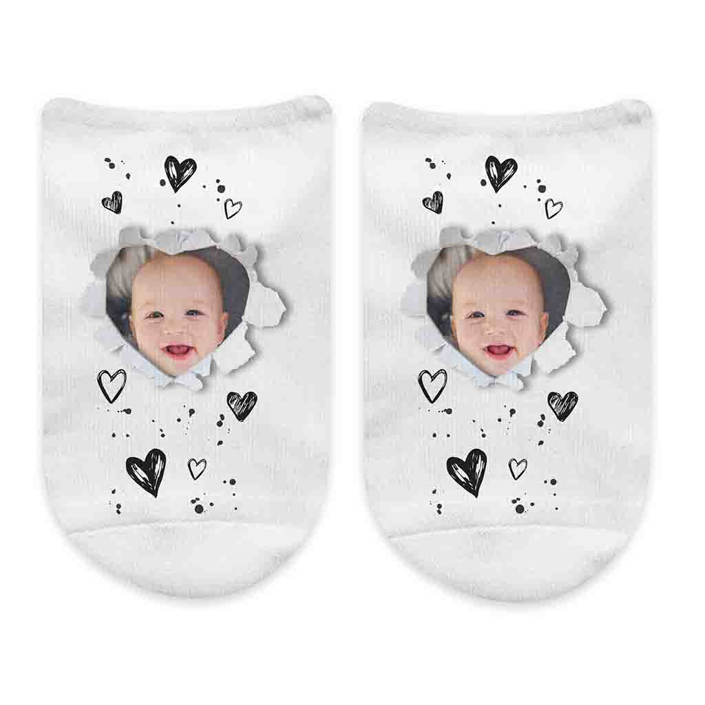 Photo No Show Socks Custom Printed  with a Heart Design