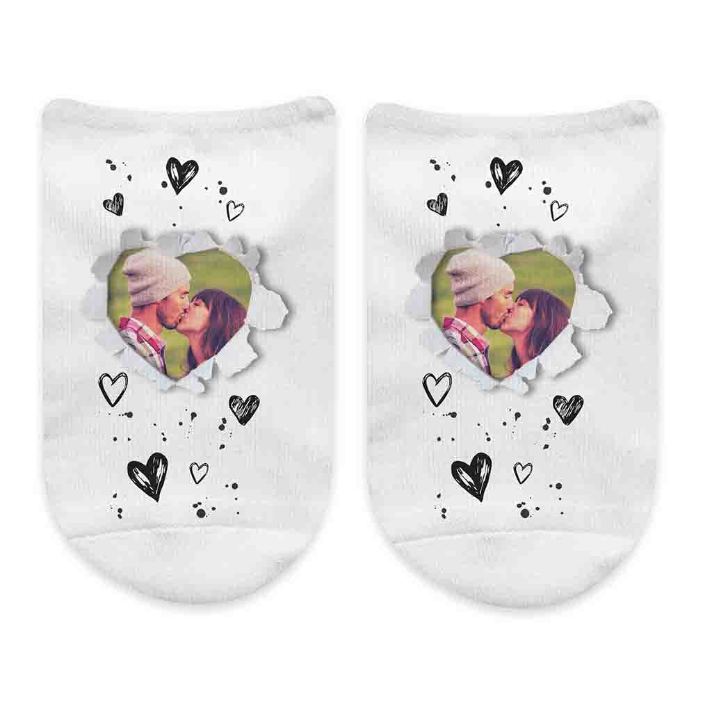 Photo No Show Socks Custom Printed  with a Heart Design