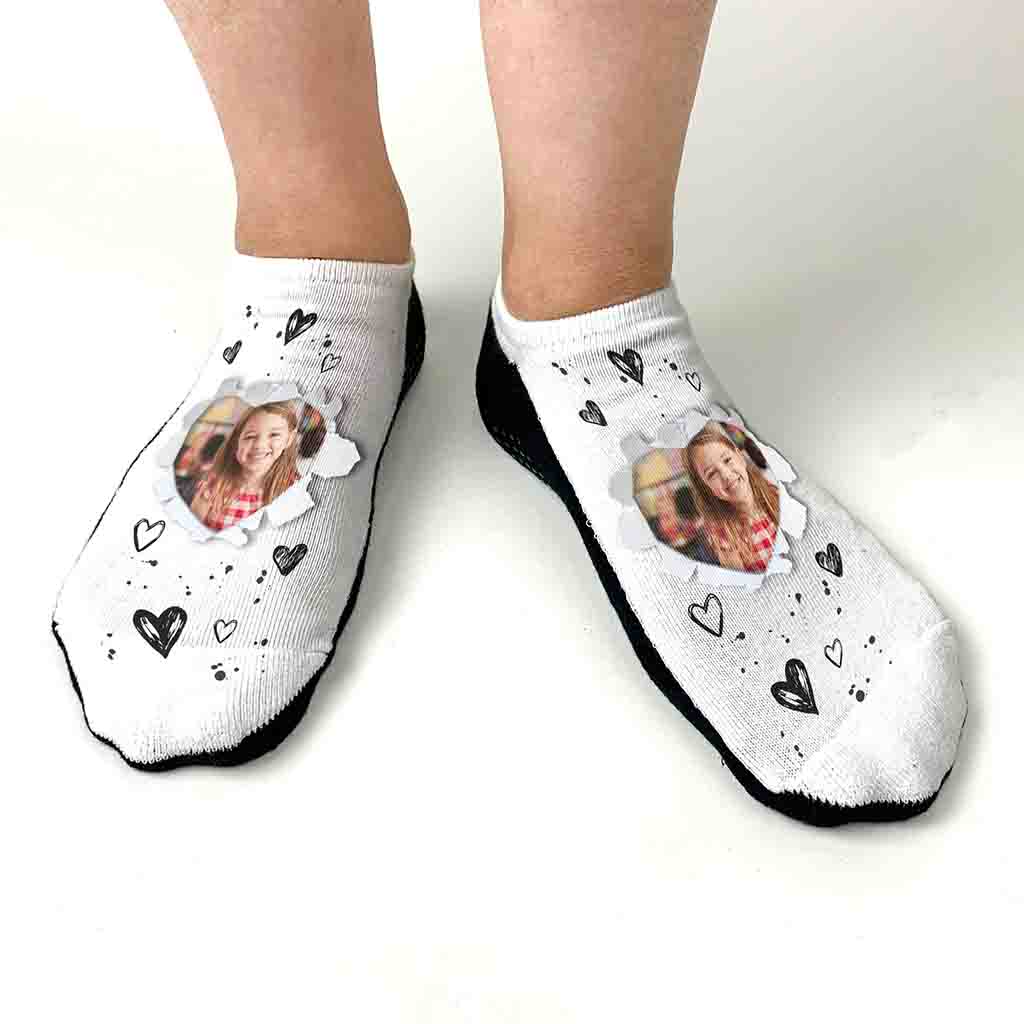 Photo No Show Socks Custom Printed  with a Heart Design