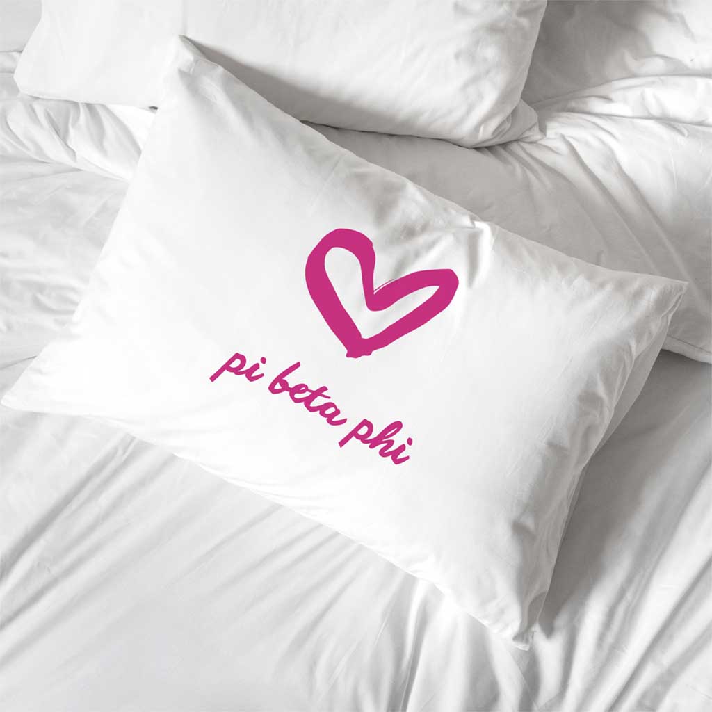 Pi Beta Phi Sorority Name with Heart Design on Printed Pillowcase