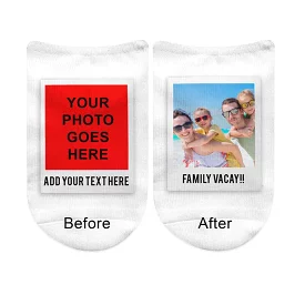 Polaroid Pic Frame with Your Photo and Text on No Show Socks