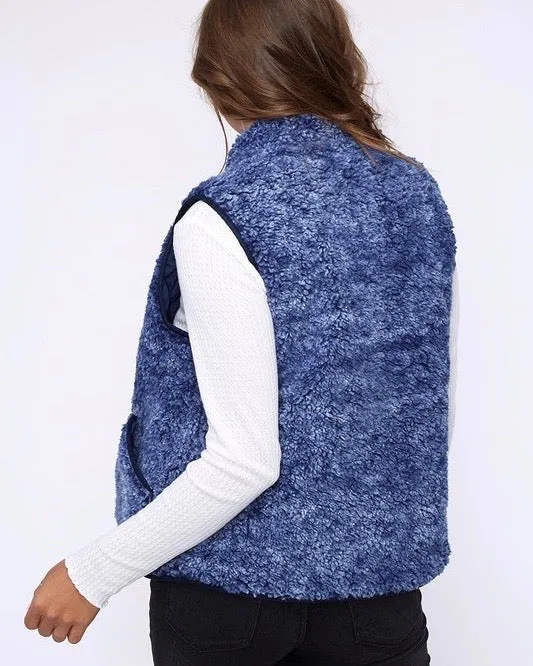 Reversible Sherpa Fleece Lined Quilted Puffer Vest - Navy