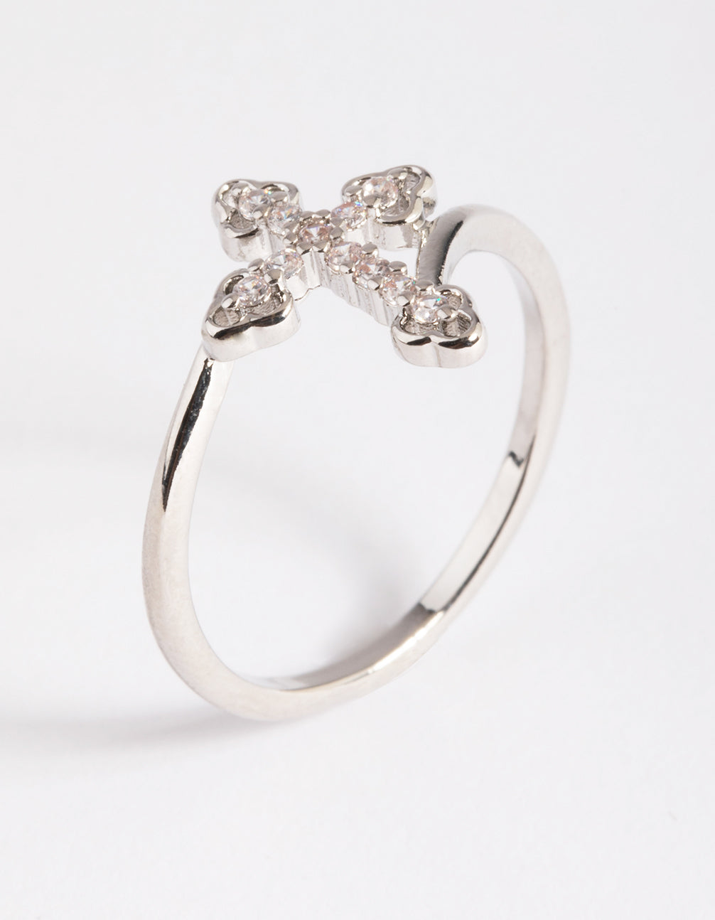 Rhodium Cubic Zirconia Cross Ring