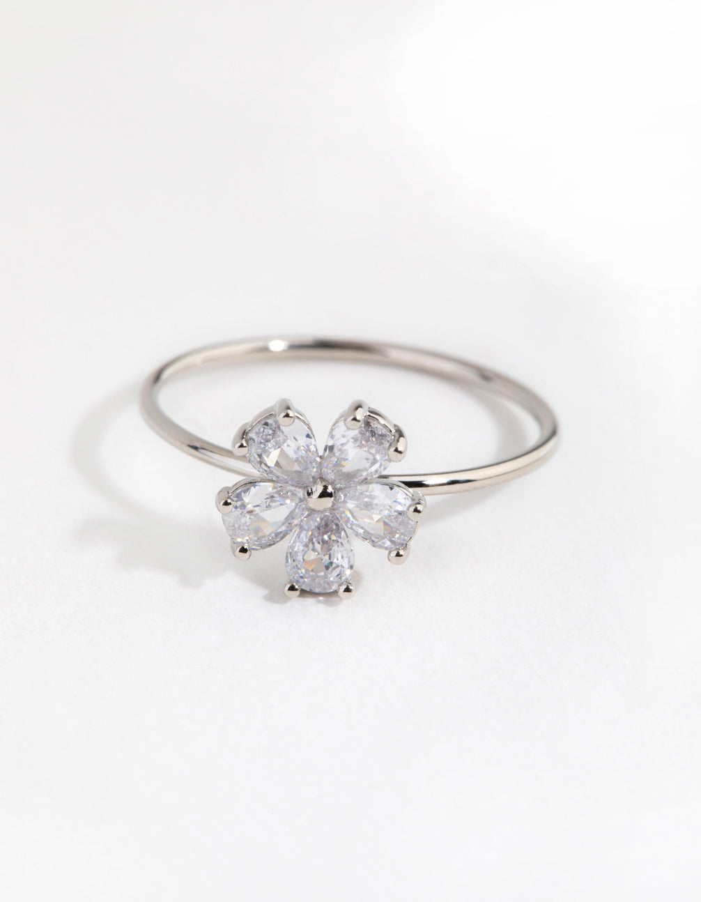 Rhodium Cubic Zirconia Daisy Diamante Ring