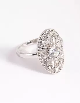 Rhodium Cubic Zirconia Oval Ring