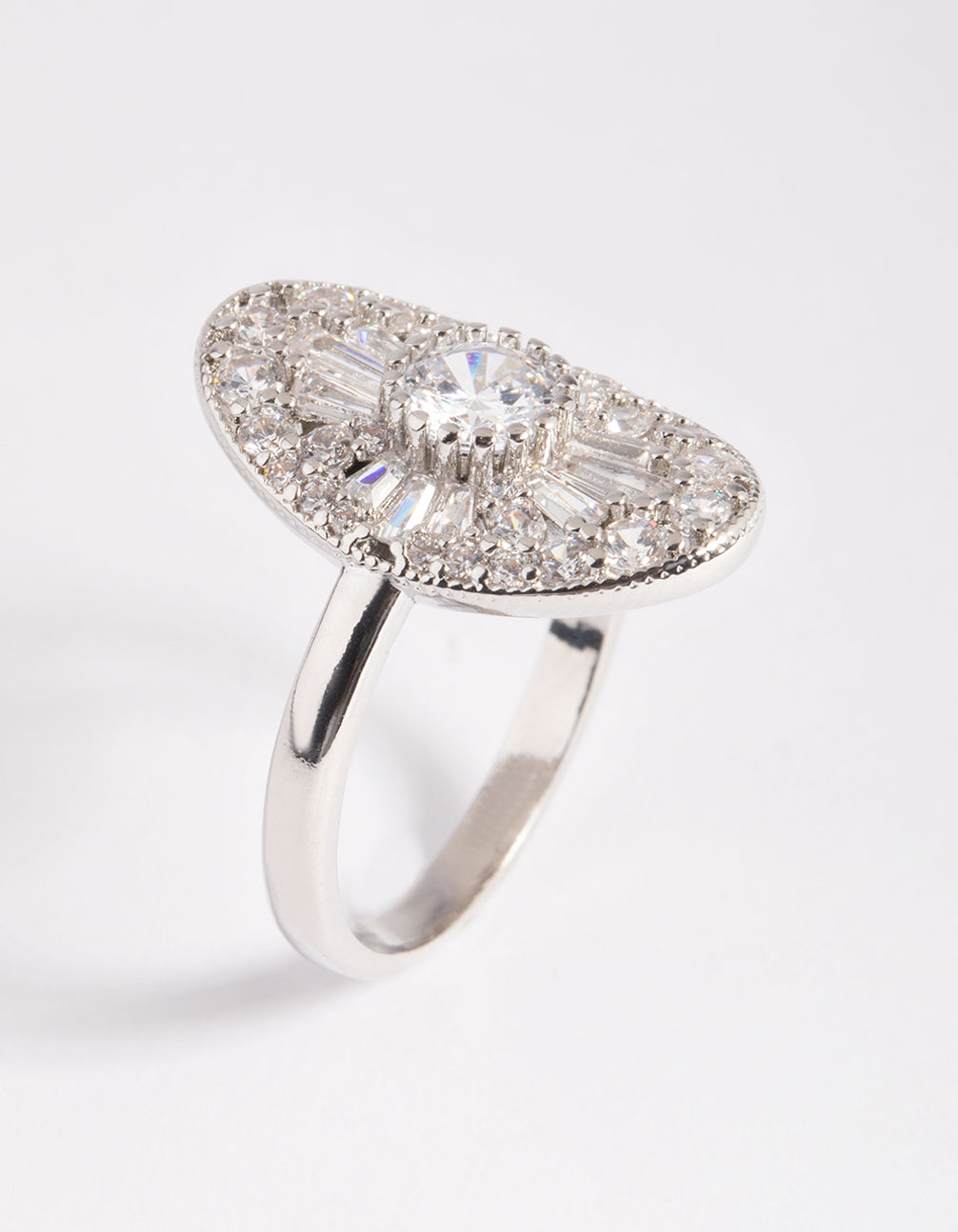 Rhodium Cubic Zirconia Oval Ring