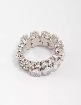 Rhodium Round Cubic Zirconia Wrapped Ring