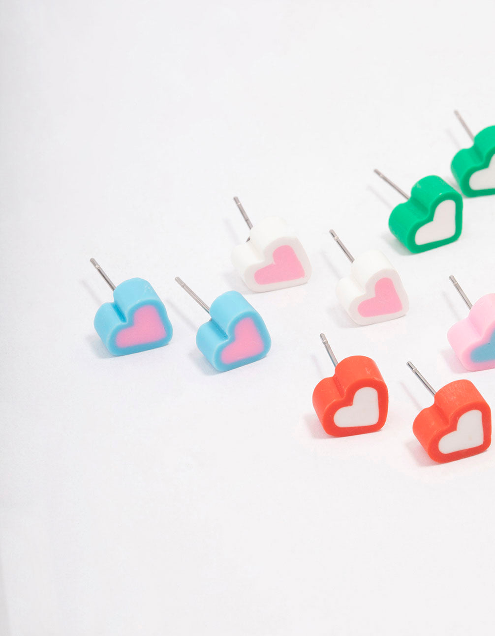 Rhodium Rubber Heart Earring 8-Pack