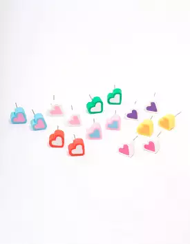 Rhodium Rubber Heart Earring 8-Pack