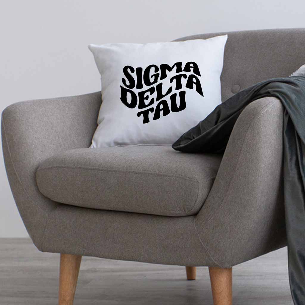 Sigma Delta Tau Greek Mod Design on a Sorority Throw Pillow Cover for Dorm Room or Apartment Decor