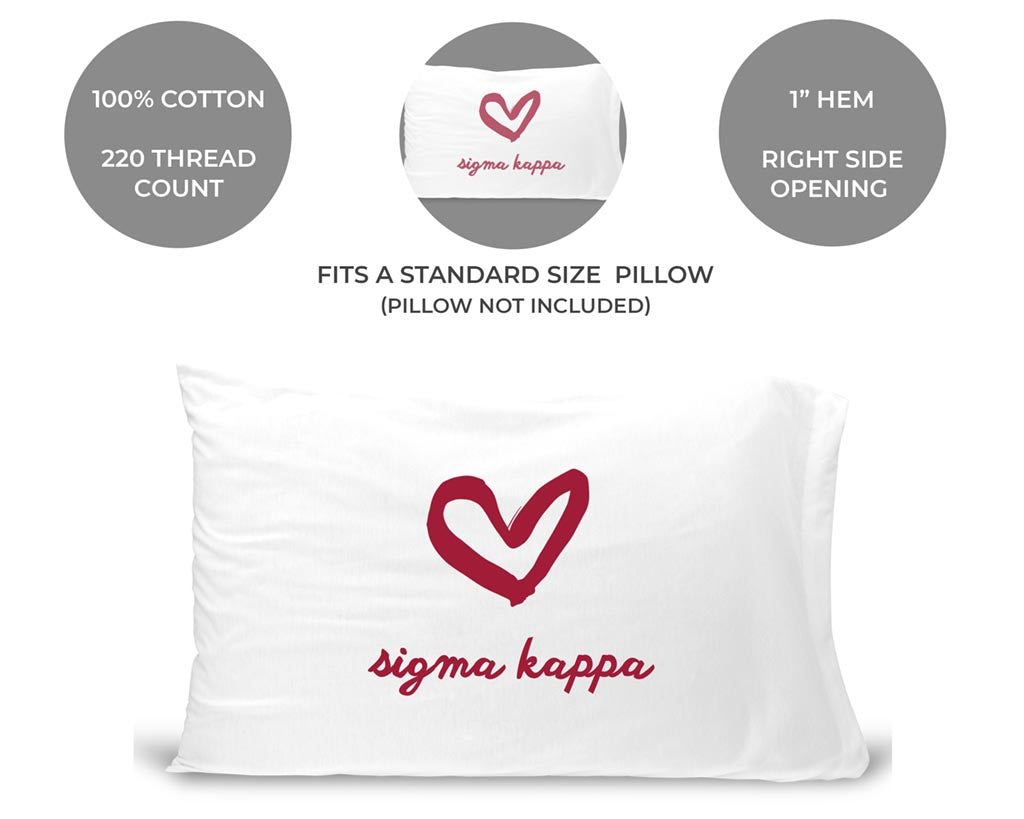 Sigma Kappa Sorority Name with Heart Design on Printed Pillowcase