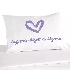 Sigma Sigma Sigma Sorority Name with Heart Design on Printed Pillowcase