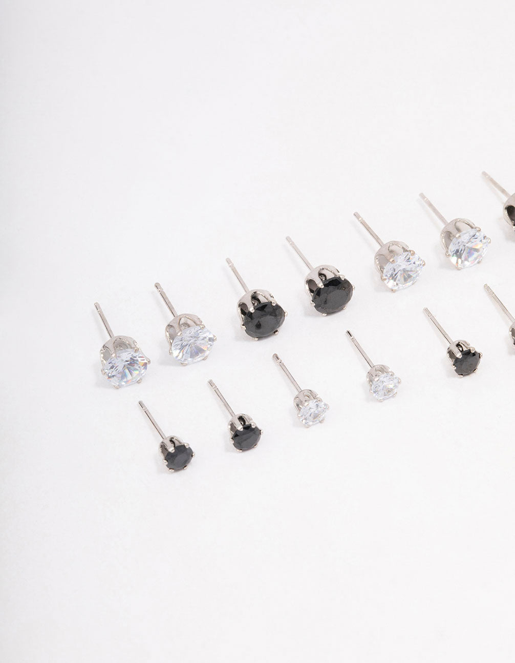 Silver Basic Diamante Stud Earring 8-Pack