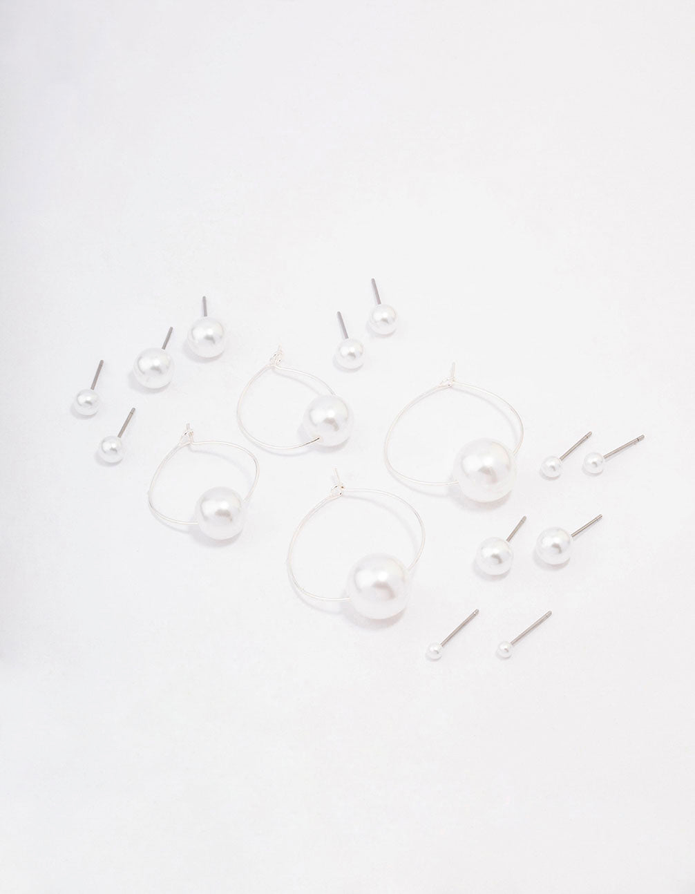 Silver Classic Pearl Hoop Earring 8-Pack