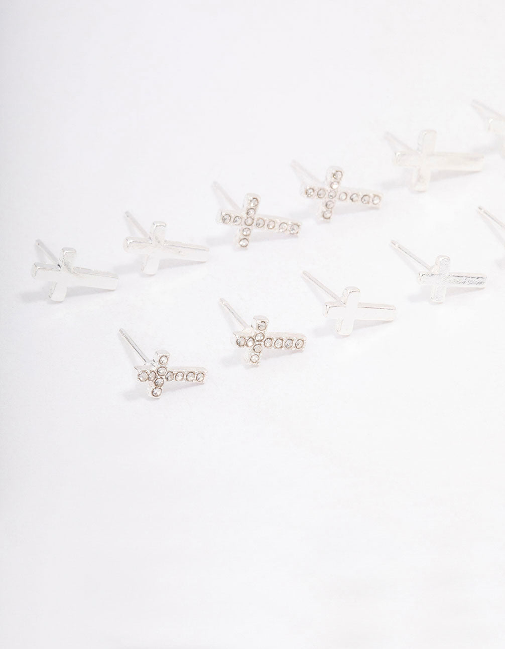 Silver Diamante Cross Earring 8-Pack