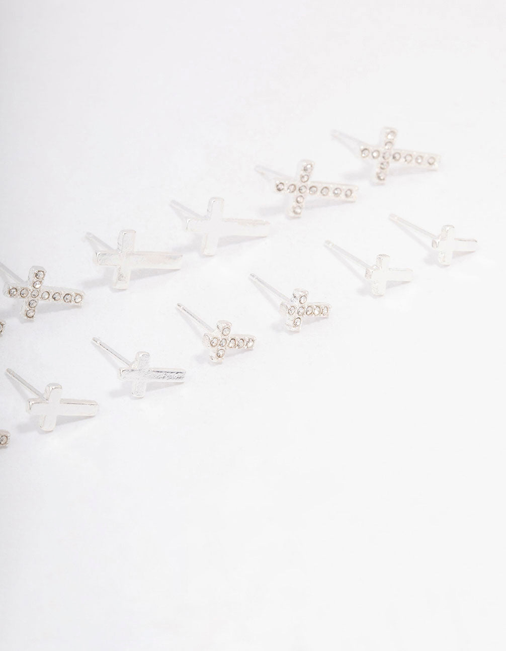 Silver Diamante Cross Earring 8-Pack