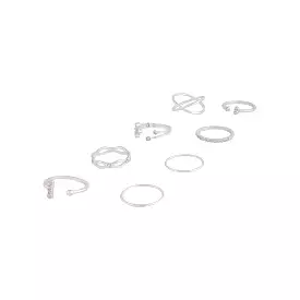 Silver Diamante Fine Mix Ring 8-Pack