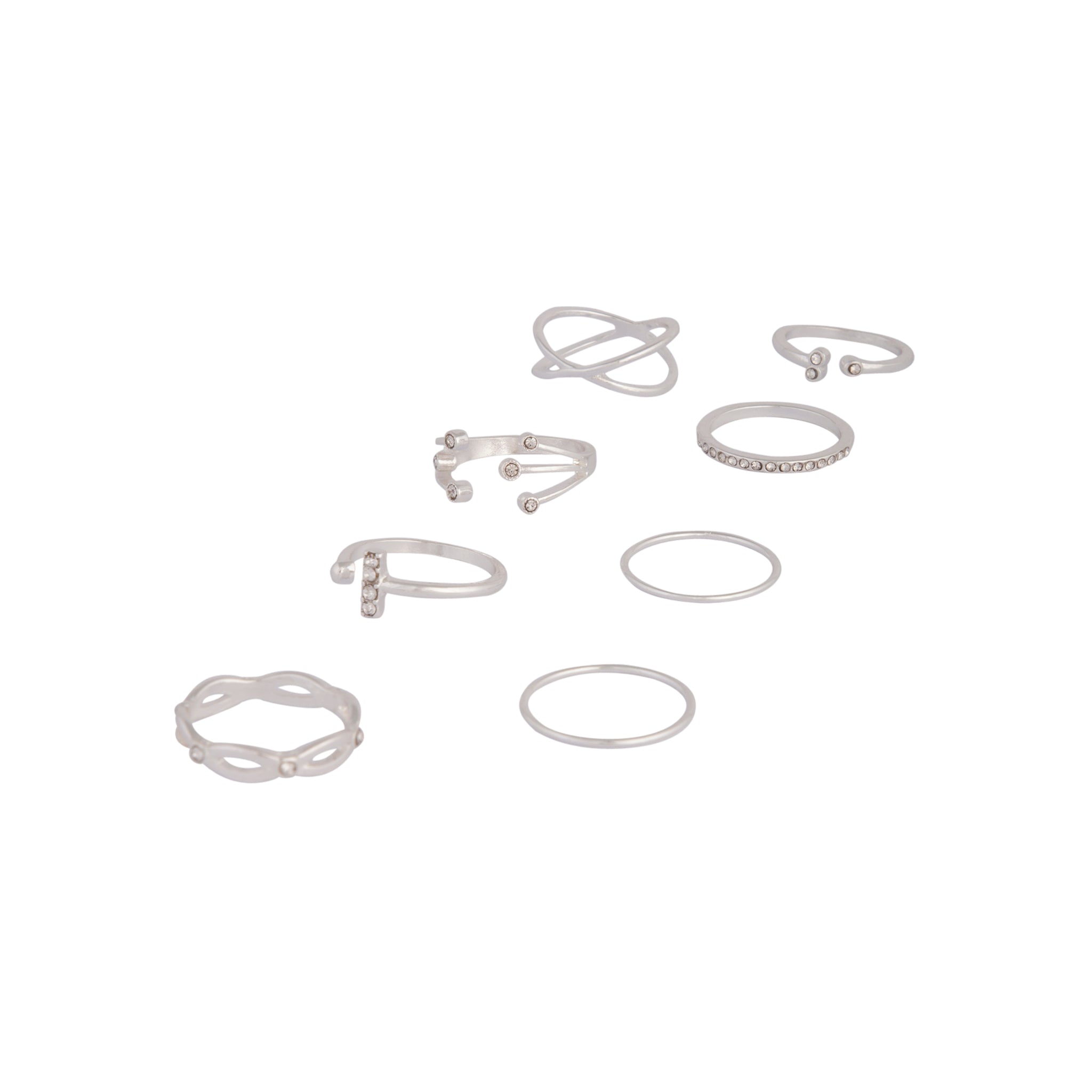 Silver Diamante Fine Mix Ring 8-Pack