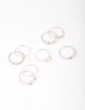 Silver Fine Diamante Ring 8-Pack