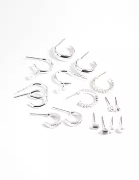 Silver Pearl Stud & Hoop Earrings 8-Pack