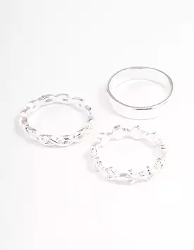 Silver Plain & Twisted Ring Pack