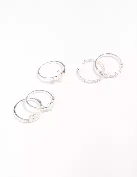 Silver Plated Cubic Zirconia Mixed Leaf Ring 5-Pack