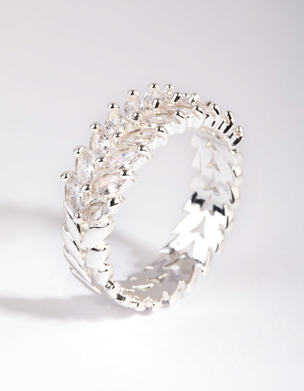 Silver Plated Cubic Zirconia Navette Ring