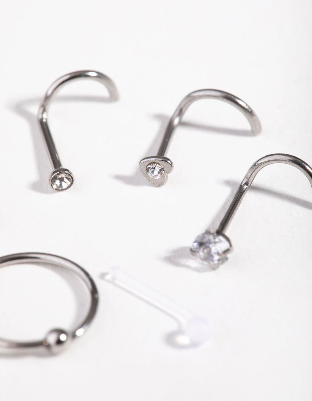 Surgical Steel Mixed Diamante Nose Stud & Ring 6-Pack