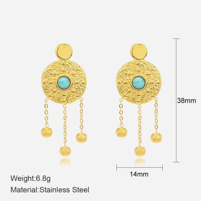 Women's Round Hammered Chain Drop Earrings