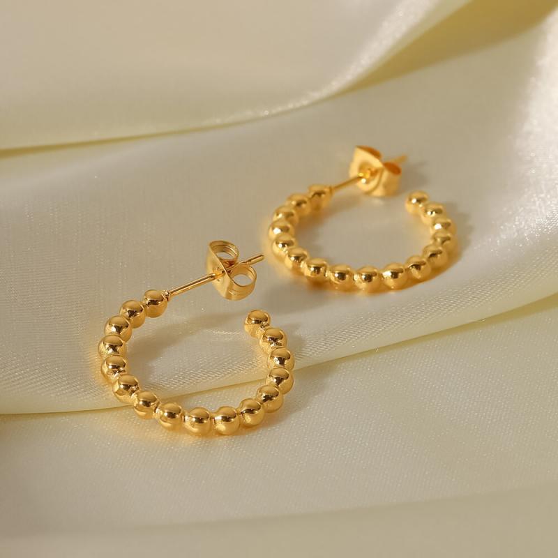 Women's Small Gold Beads Round Bead C-shaped Earrings