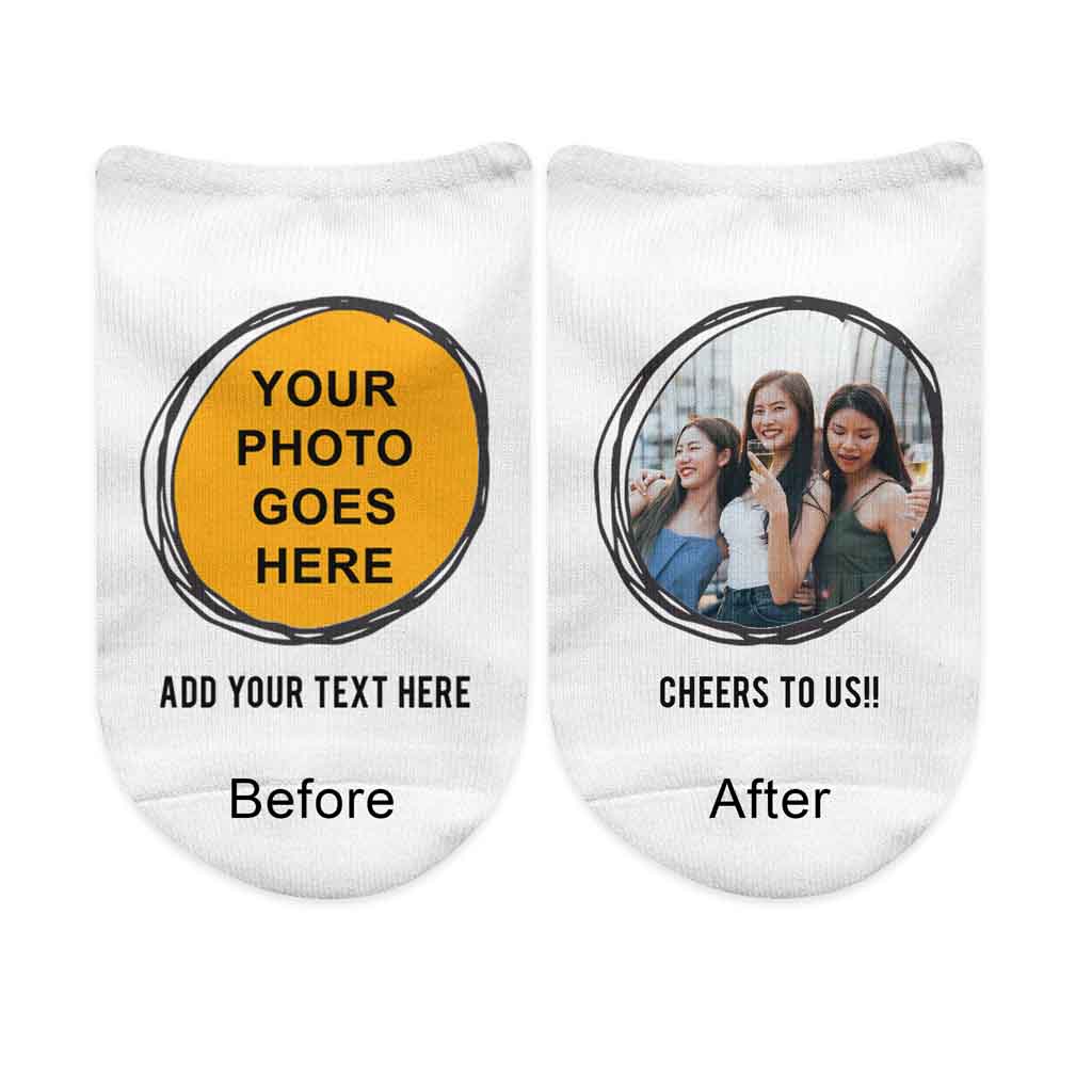 Your Photo and Text on No Show Socks in Round Frame