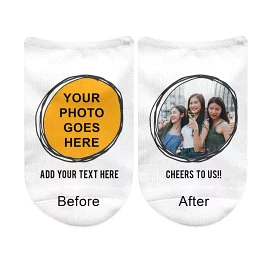 Your Photo and Text on No Show Socks in Round Frame