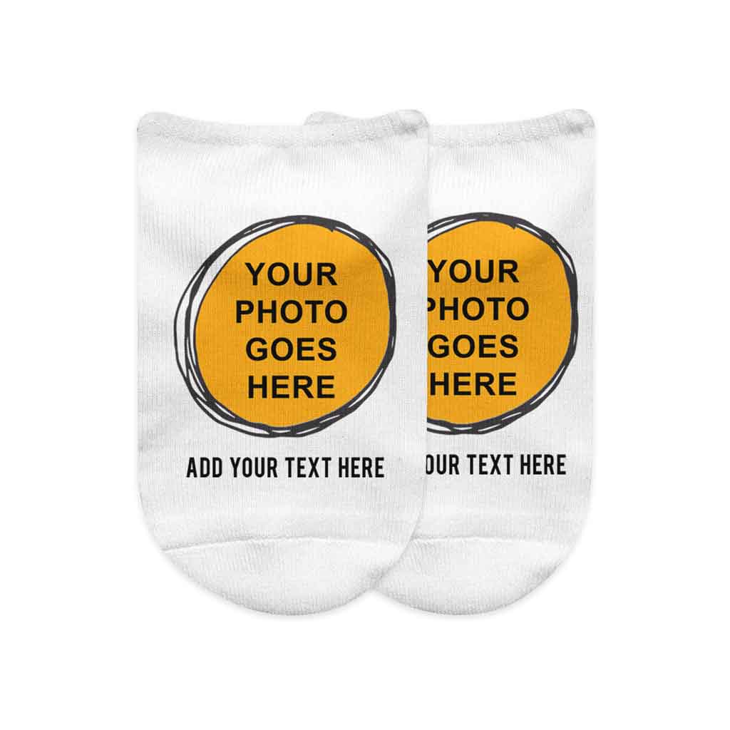 Your Photo and Text on No Show Socks in Round Frame