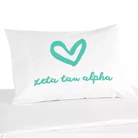 Zeta Tau Alpha Sorority Name with Heart Design on Printed Pillowcase