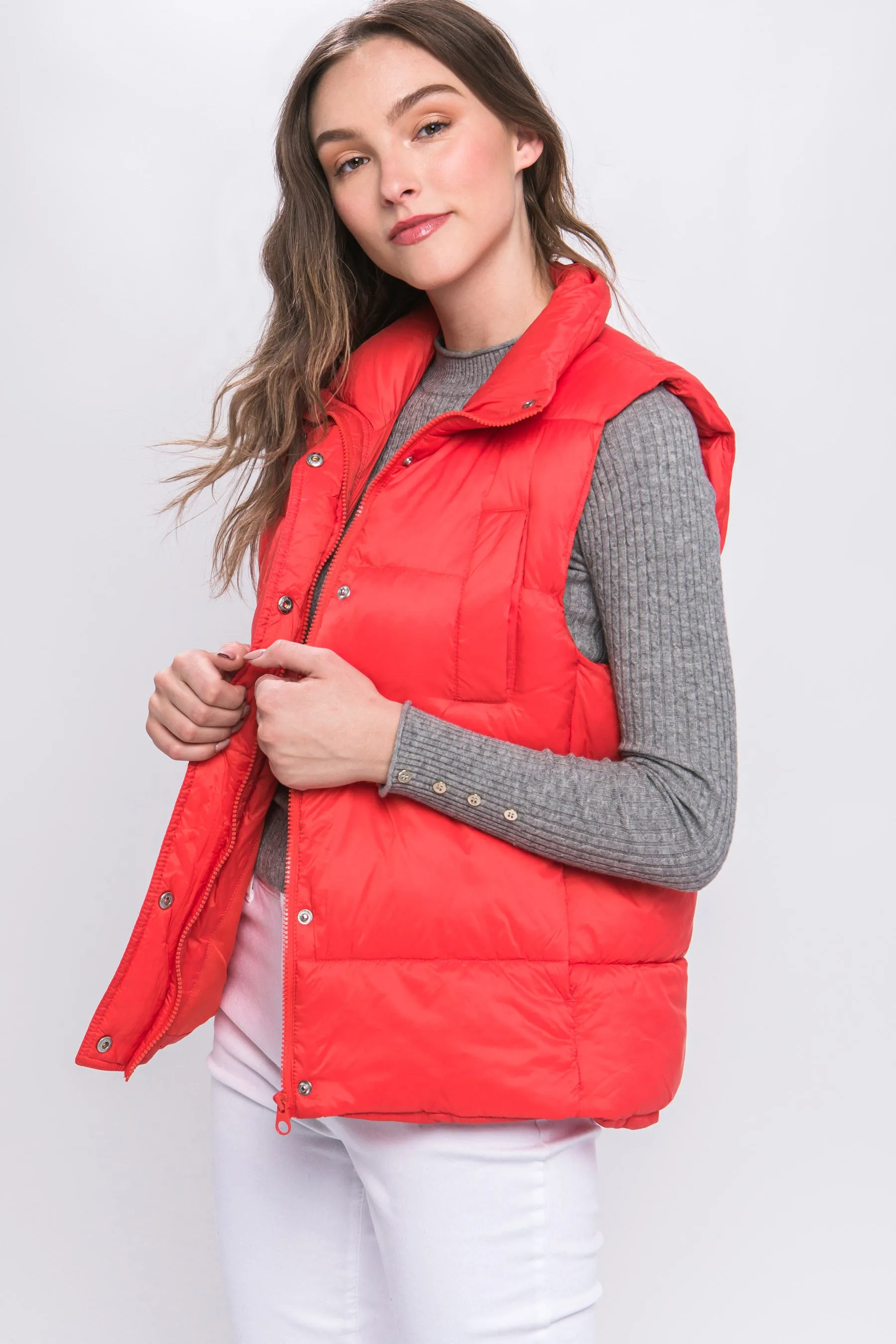 Zip Up Button Puffer Vest With Waist Toggles (5 Colors)